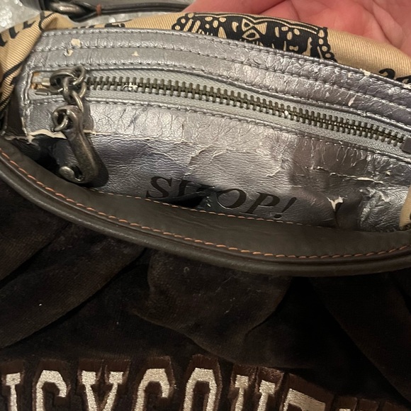 RARE VINTAGE Juicy Couture Trust Fund Brown Velvet 'University' Embroidered Hobo - Picture 13 of 15